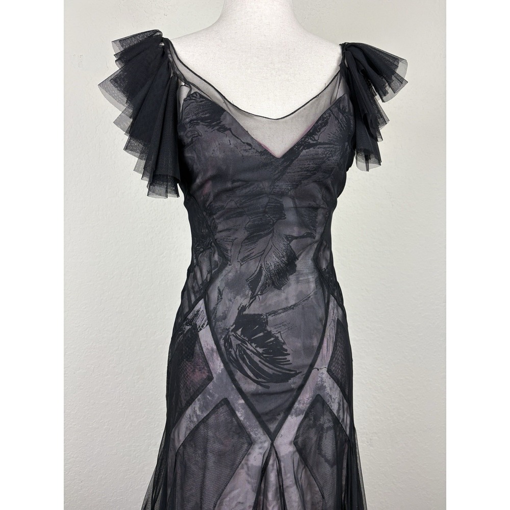 RARE Y2K Bcbg Maxazria 2 Silk Evening Gown Maxi Tulle Mermaid Whimsigoth Vampy - Picture 2 of 8